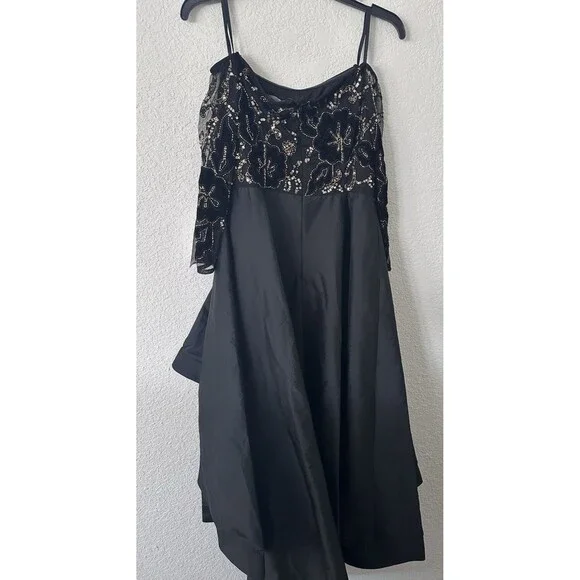 Adrianna Papell Women's Petite Beaded Taffeta-Skirt Gown Maxi Dress Black 6P - Picture 10 of 16